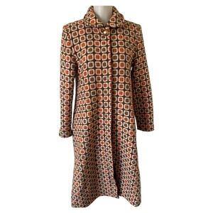 VTG All Day 60s 70s Mod Wool Blend Coat Long Retro Geometric Womens Small/38